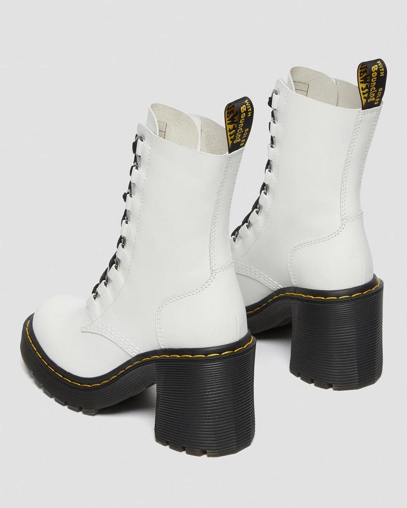 Dr Martens Chesney Leren Flared Heel Hakken Laarzen Dames Wit | NL 633RVD